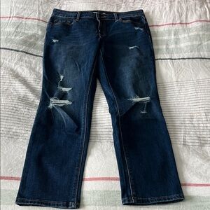 Old Navy Dark Blue Distressed Straight Leg Jeans